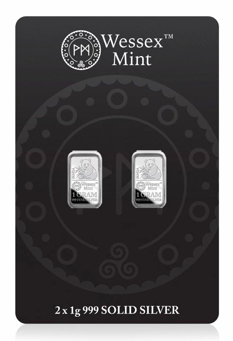 Wessex Mint Panda 2 x 1g Silver .999 Fine Bullion Bars (2g Total)