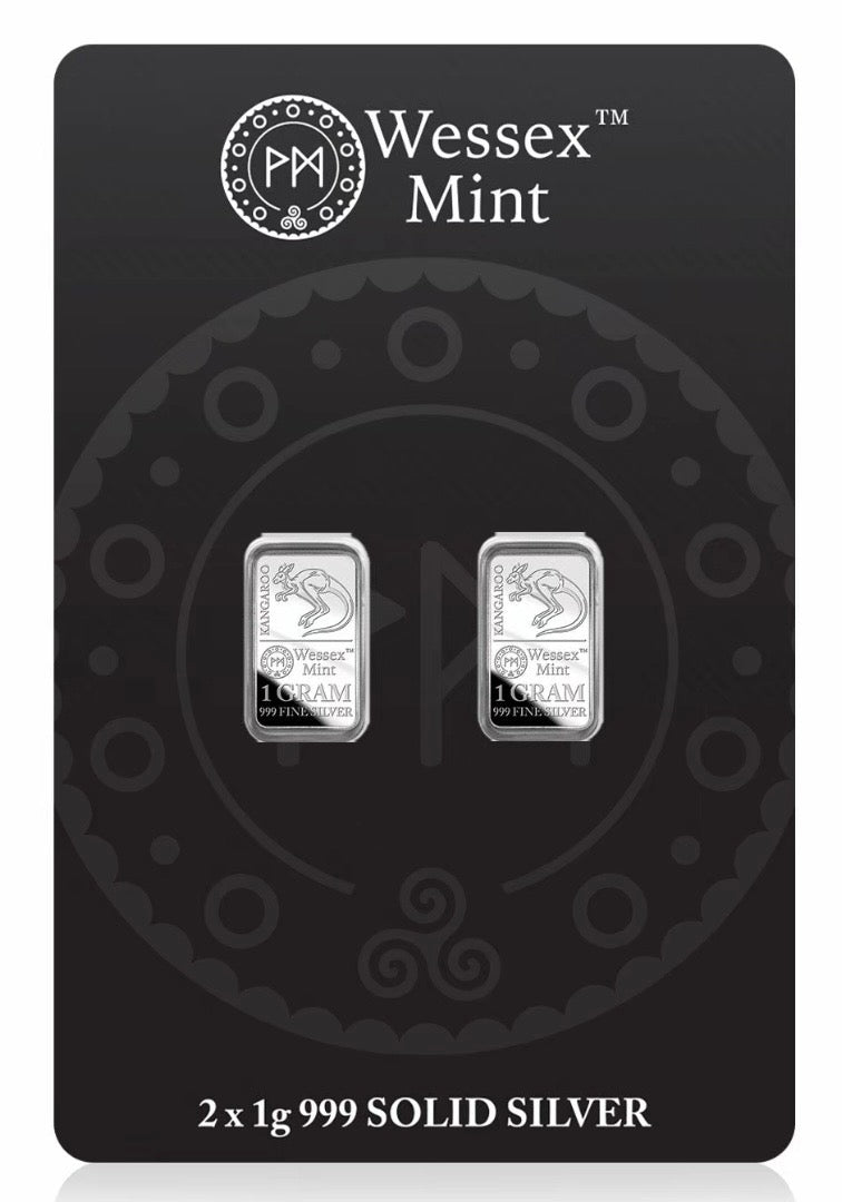Wessex Mint Kangaroo 2 x 1g Silver .999 Fine Bullion Bars