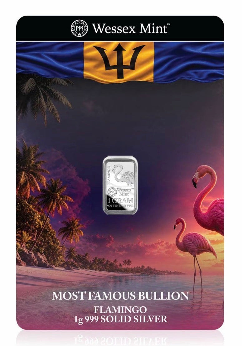Wessex Mint 1g Silver .999 Fine Bullion Bar - Flamingo Design